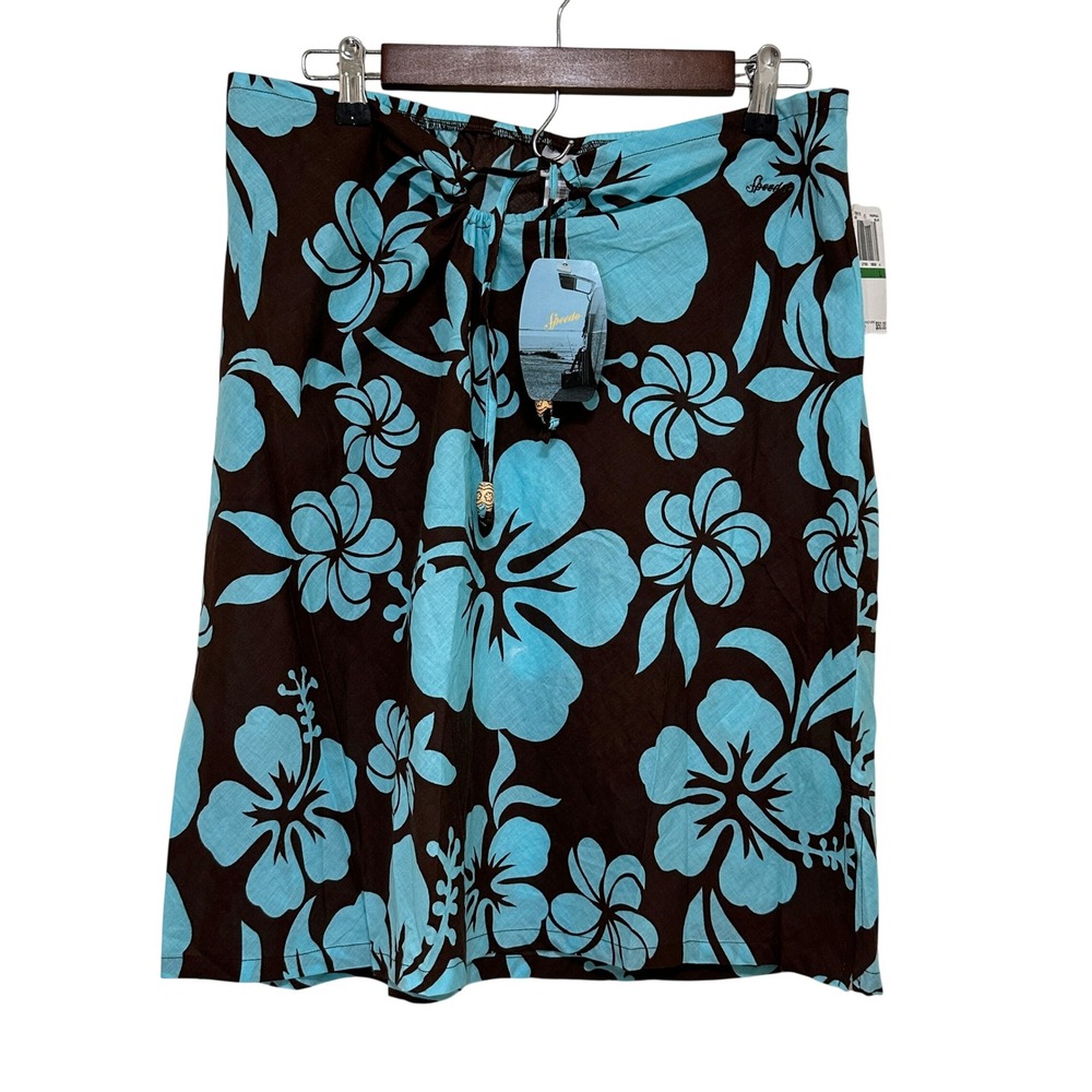 Speedo Skirt Women L Brown Blue NEW Hibiscus Floral Tropical Beach Travel‎